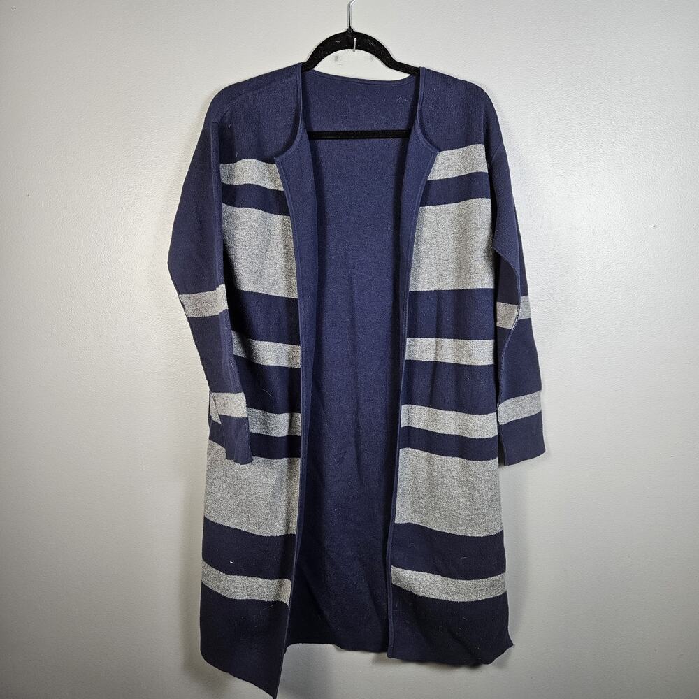 Athleta Reversible Sweater Duster‎ Long Open Cardigan Navy Blue Grey Size Small